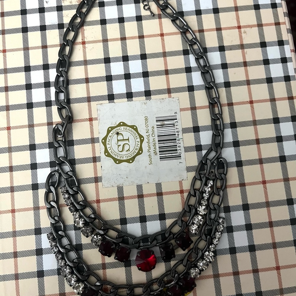 Bold Black and Red Layered Necklace with Statement Chains